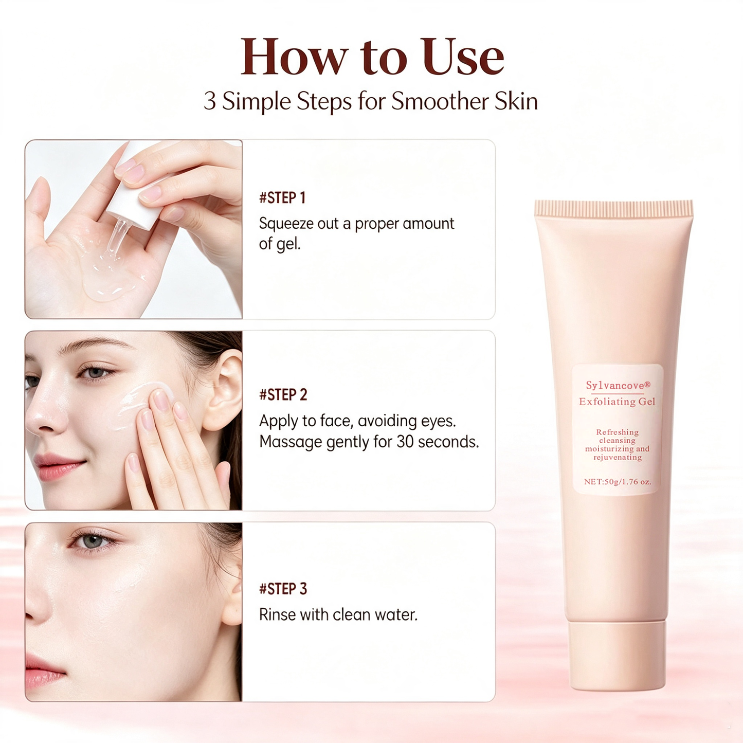 Sylvancove® Gentle Facial Exfoliator, HydratingPeeling Gel for a Smooth Skin Routine, SkinDetox & Clogged Pores Solution with PlantExtracts, 50g, Moisture, Gentle Exfoliating