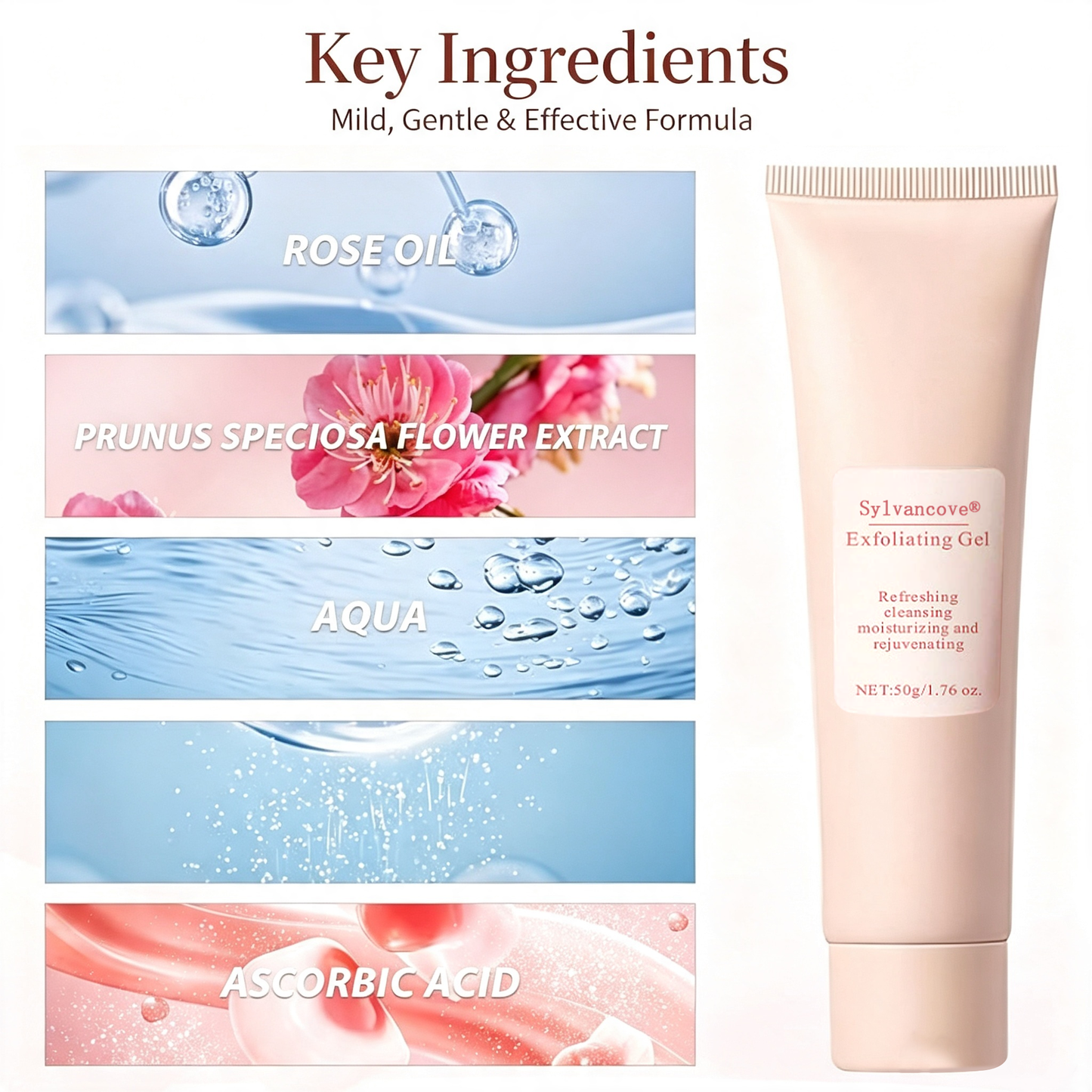 Sylvancove® Gentle Facial Exfoliator, HydratingPeeling Gel for a Smooth Skin Routine, SkinDetox & Clogged Pores Solution with PlantExtracts, 50g, Moisture, Gentle Exfoliating